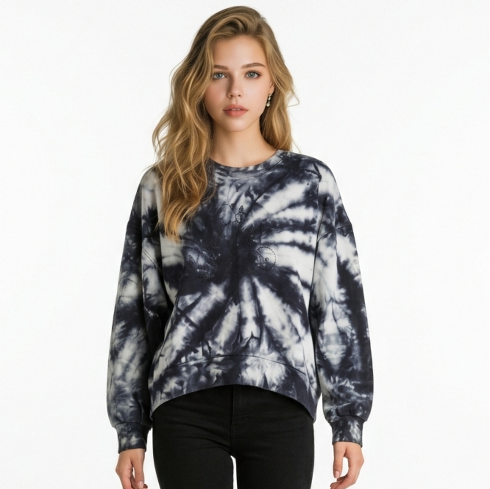 Levi's Black Beige Tie Dye Embroidered Crew Neck Organic Cotton Sweatshirt S K14
